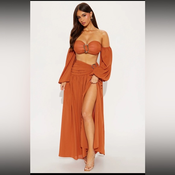 Fashion Nova Orange Wrap Maxi Skirt with Slit